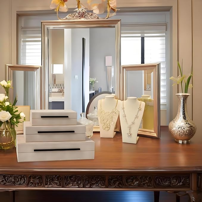 Decorative Boxes with Lids, Set of 3 Faux Leather Decorative Box, Large Modern Nesting Storage Decorative Boxes with Lids for Home Decor, Jewelry Boxes, Photo Boxes, Organizer Box (Ivory)