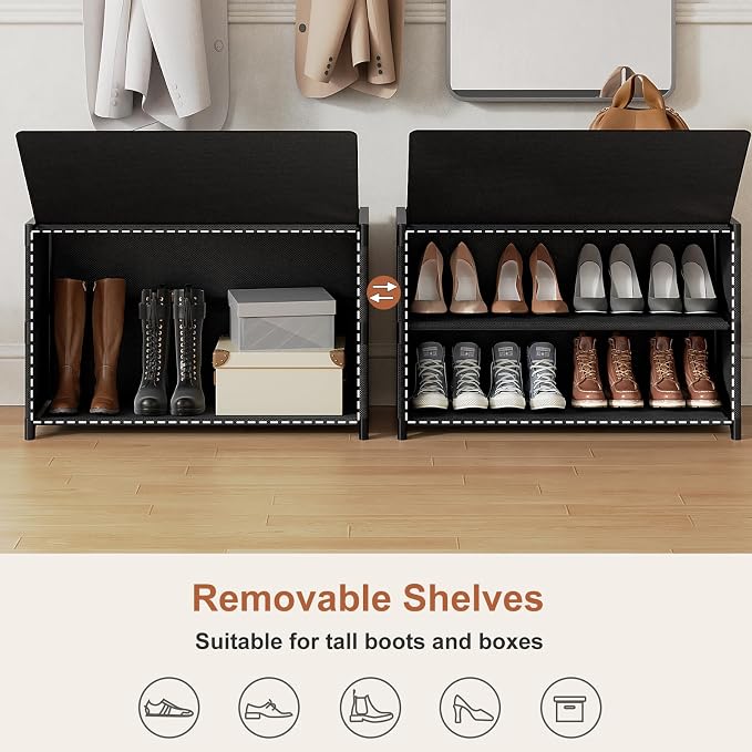 Shoe Rack, 3 Tier Shoe Storage Cabinet with Door 12 Pair Plastic Shoe Shelves Organizer for Closet, Entryway, Hallway, Bedroom, Black