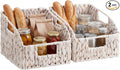 StorageWorks Pantry Baskets for Organizing, Wicker Baskets with Handles, Woven Baskets for Pantry Storage, Water Hyacinth Storage Basket for Shelves, White, 2-Pack