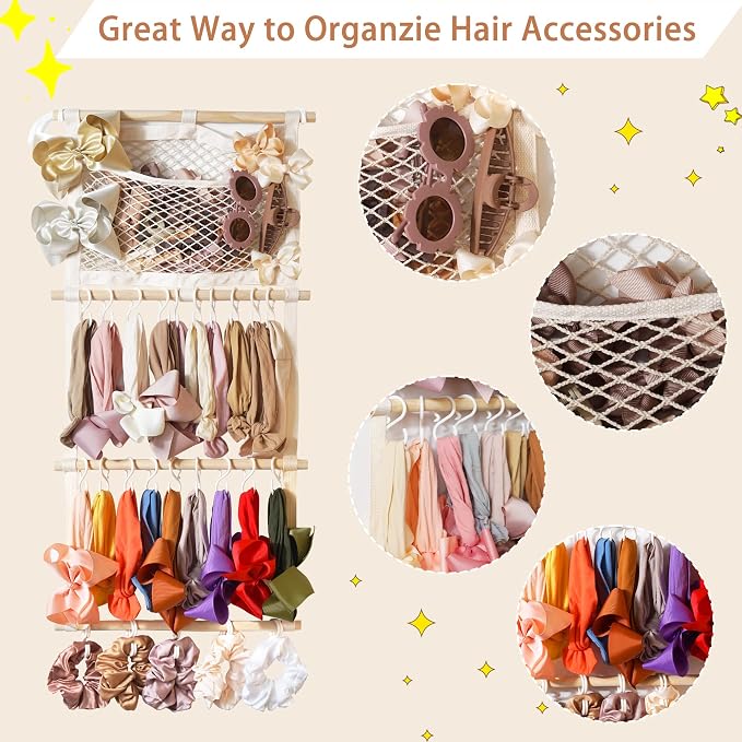 kangaroo Headband Holder Hair Bows Organizer for Baby Girls Nursery Decor | Large Capacity | Wall Hanging-15"L x 30"H | Easy to Grab | Nursery Essentials | Baby's bows&headbands Organizer