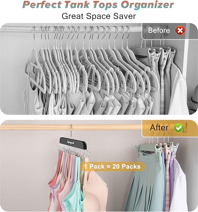 Gomyrod Bra Hanger for Closet, 1 Pack Tank Top Hanger w/20 Hooks Capacity Foldable Wood Space Saving Hangers, 360°Rotating Closet Organizers and Storage for Dorm & Apartment for Bra Scarf Ties(Black)