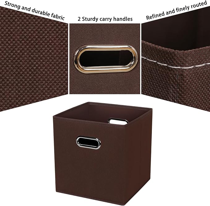 Black Fabric Cubby Storage Bins,13x13x13 Inches ,Cube Organizer Bin Foldable Storage Boxes with Dual Handles Fabric Organizer Box and collapsible Storage basket,Set of 3,Coffee