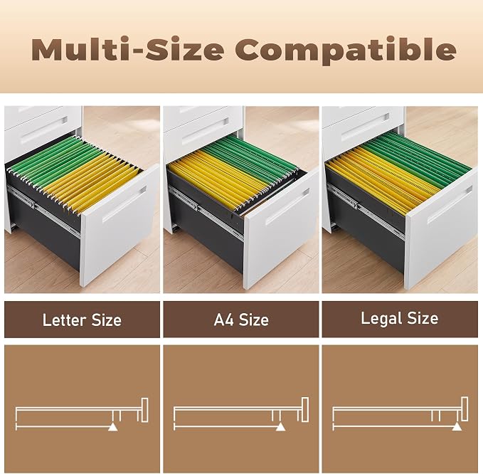 Approgreent Fully Assembled Home Office Filing Cabinet with Lock | Mobile File Cabinet with Anti-tipping Wheels, Fits A4, Letter & Legal Size Files & Folders, Matte White
