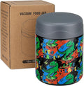 wiwens 12oz Soup Thermo for Hot Food Kids Insulated Food Jar Wide Mouth Lunch Container Leak Proof Stainless Steel Vacuum Bento Box for School Office Travel Outdoors Black-Dinosaur