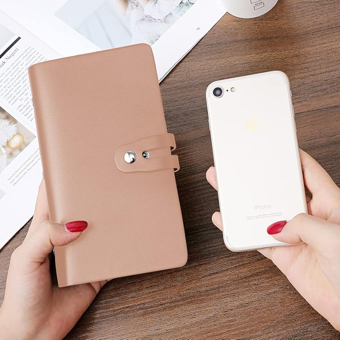 RFID Credit Card Holder, Leather Business Card Organizer with 96 Card Slots, Credit Card Case for Managing Your Different Cards and Important Documents to Prevent Loss or Damage (Khaki)