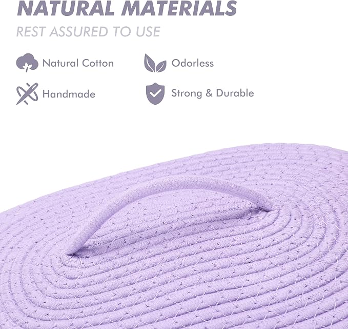 Sea Team Oval Cotton Rope Storage Basket with Lid, Lidded Woven Storage Bin, Nursery Storage Container, Diaper Caddy, Baby Shower Basket, Box, Organizer, 15 x 11 x 6.5 Inches (Medium, Lavender)