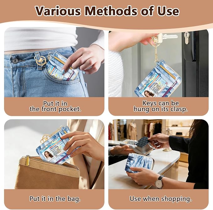 GIANCOMICS Slim Wallet Credit Card Holder Women, Hoarfrost Ink Painting Rfid Small Card Case, Keychain Thin Pocket Curved Zipper Wallet, Travel Card Holder PU Leather ID Window, Ladies Female Gifts