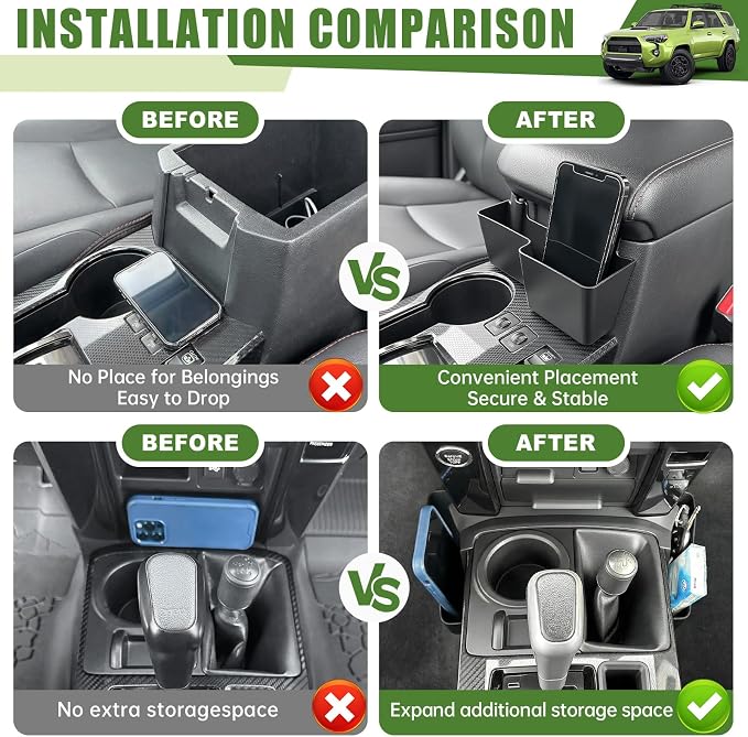 Center Console Organizer for 2010-2024 Toyota 4Runner Upgraded Hanging Armrest Box Extra Storage Gear Shift Side Tray for 4 Runner Interior Accessories(Fit 10-24/Hanging+Shifter Organizer)