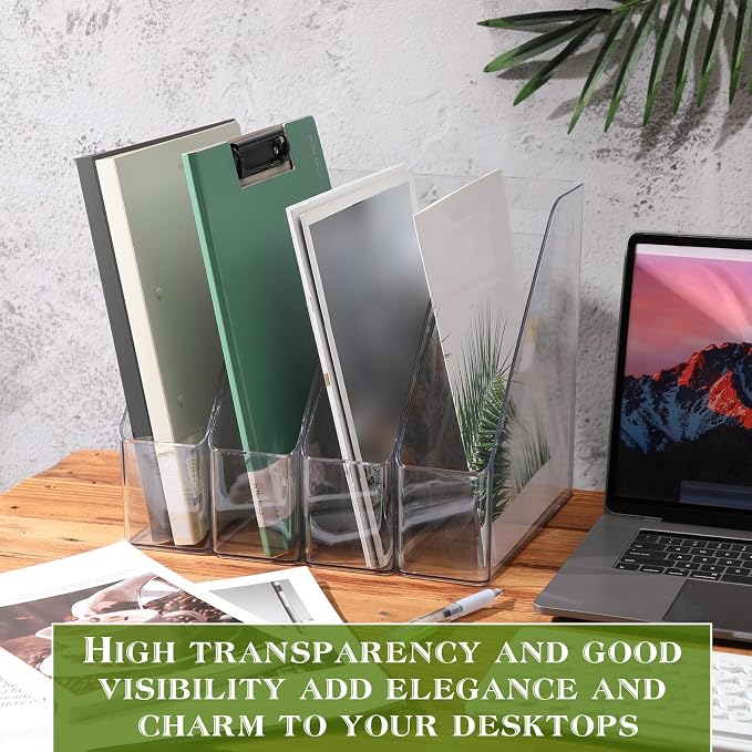 20 Pcs Clear Acrylic Magazine File Holder Plastic Desk Organizer with Handle Basics Vertical Magazine Rack Desk Folder Document Storage Organizer for Home Office School Work Study Desktop Supplies