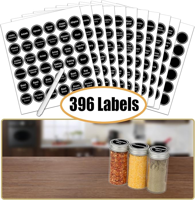 SWOMMOLY Spice Rack Organizer with 24 Round Spice Jars, 396 Spice Labels | Chalk Marker, Funnel Set for Cabinet, Countertop, Pantry, Cupboard or Door & Wall Mount - 24 Jars, 14.8" W × 9.8" H, Silver
