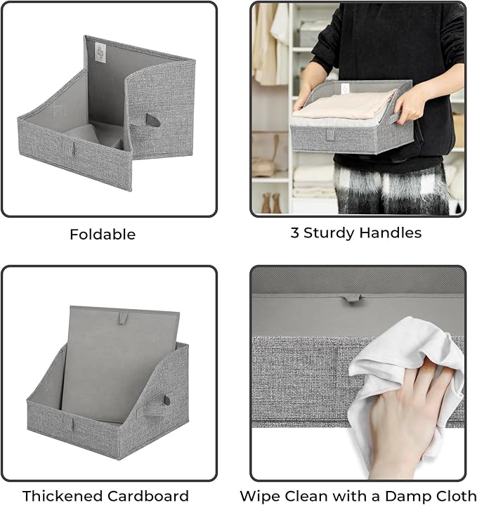 GRANNY SAYS Storage Bins for Closet, Trapezoid Storage Bins with Handles, Clothes Storage Bins, Linen Closet Organizers and Storage, Storage Bins for Shelves, Dark Gray, Medium, 3-Pack