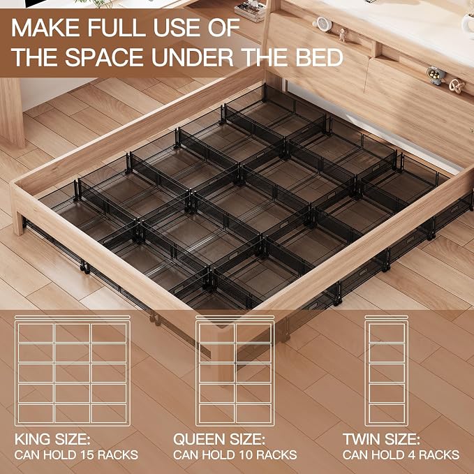 Gawerk Under Bed Storage with Wheels, Foldable Metal Mesh Underbed Storage Container Bins, Tool-free Assembly Clothes Drawer Organizer, 2Pack