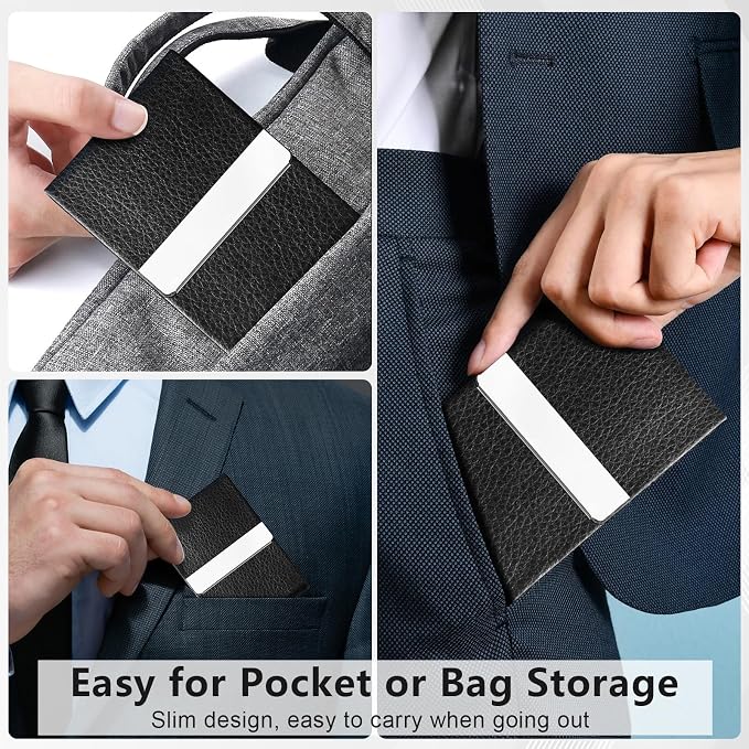 Business Card Holder with Magnetic Closure, Slim Metal PU Business Card Case for Men Women, 3.7 x 2.3 inches RFID Blocking Credit Cards Holder for Pocket or Bag Storage, Black
