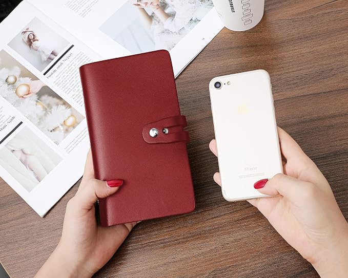 RFID Credit Card Holder, Leather Business Card Organizer with 96 Card Slots, Credit Card Case for Managing Your Different Cards and Important Documents to Prevent Loss or Damage (Dark Red)