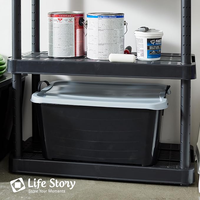 Life Story 6 Pack Heavy Duty Stackable Storage Bin, 55 Quart Home Organizer, Versatile Lightweight Locking Bins with Carrying Handles, Black/Gray