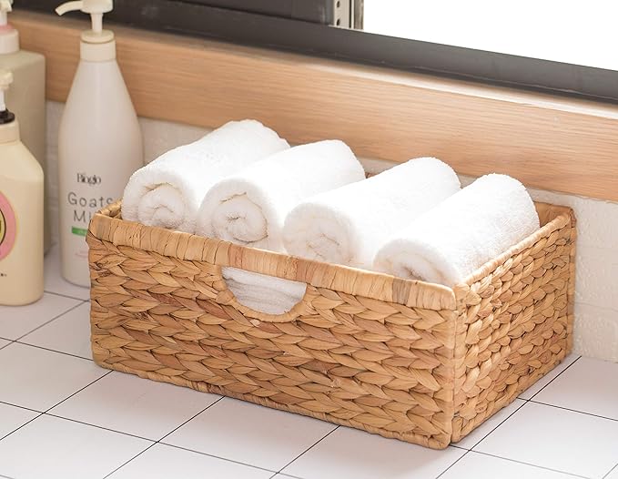 Vintiquewise Foldable Natural Water Hyacinth Storage Bin, Small