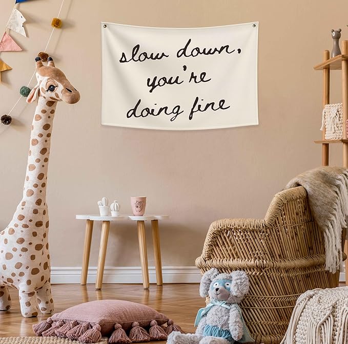 Classroom Wall Flag Decor-Teacher Gift-Inspirational Back to School Wall Banner Decor-Slow Down You're Doing Fine-Hanging Rectangular Canvas Banner for Classroom Teacher Office Reading Corner