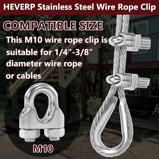 6PCS 3/8 Inches M10 Stainless Steel Wire Rope Cable Clip Clamp