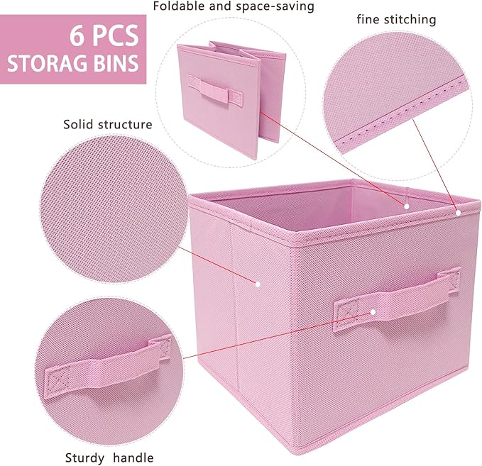 EBIGIC Pink Cube Storage Bins 9.0"x7.5"x7.5" Small Size Fabirc Foldable Closet Toy Organizer Collapsible Cloth