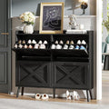 Maupvit Large Shoe Storage Cabinet with 4 Flip Drawers, Narrow Shoe Cabinet for Entryway with Wooden Legs, Freestanding Hidden Shoe Rack Organizer ＆ Metal Hinges, Black
