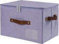 ANMINY Fabric Storage Box Bins with Zipper Lid, Washable Purple | Cotton Linen Fabric, PP Board Frame, Label Holder, Stackable & Foldable, PU Handles, Dual-Zipper 3-Side Open Lid, Medium