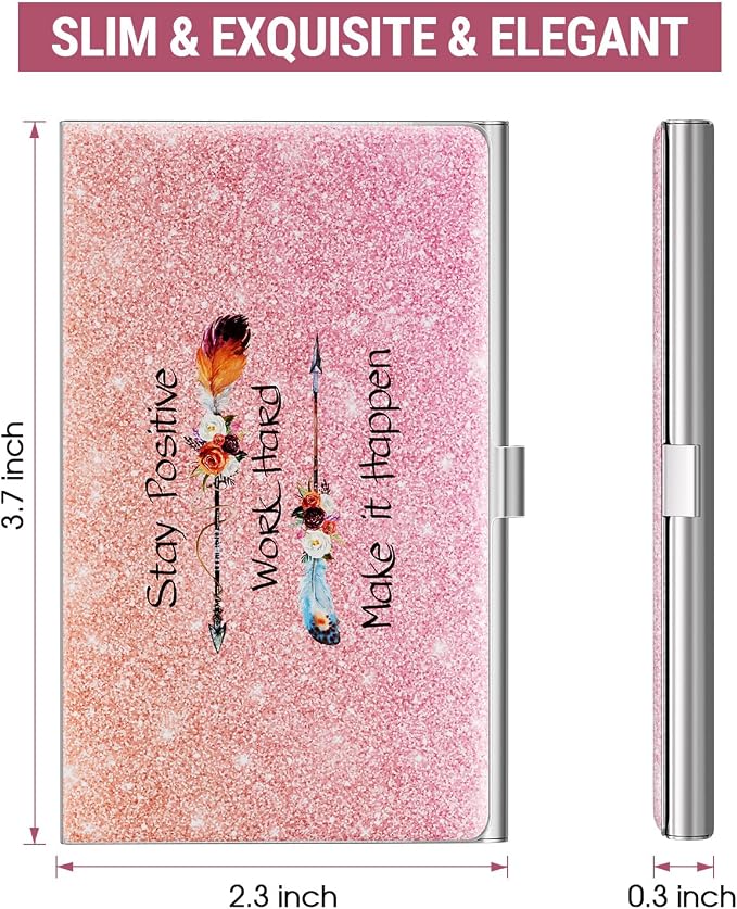 MaxGear Stainless Steel Business Card Holder, Slim Card Case, Pink | Soft Interior Lining, Buckle Closure, Fits Standard Business Cards and Credit Cards