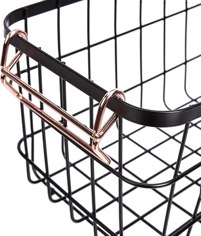 Amazon Basics Stackable Metal Wire Rectangular Storage Baskets for Kitchen, Bathroom or Pantry Organizing, 2 Count, Black (Pack of 4)