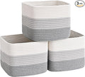 3 Pack Cube Storage Bin, 9”x9”x7” Cotton Rope Woven Baskets for Organizing Toys Clothes Towels, Square Gift Storage Baskets for Shelves, Nursery, Closet, Bathroom, Pantry (Gradient Grey)