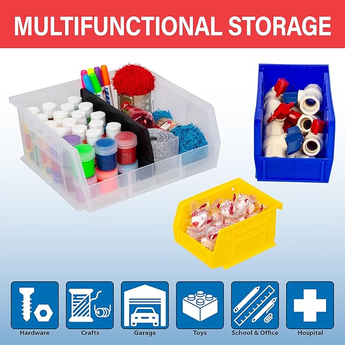 Akro-Mils 30230 AkroBins Plastic Storage Bins, Space-Saving Stackable Bins for Garage, Pantry, Craft Organization, 11" x 5" x 5", Red, 12-Pack