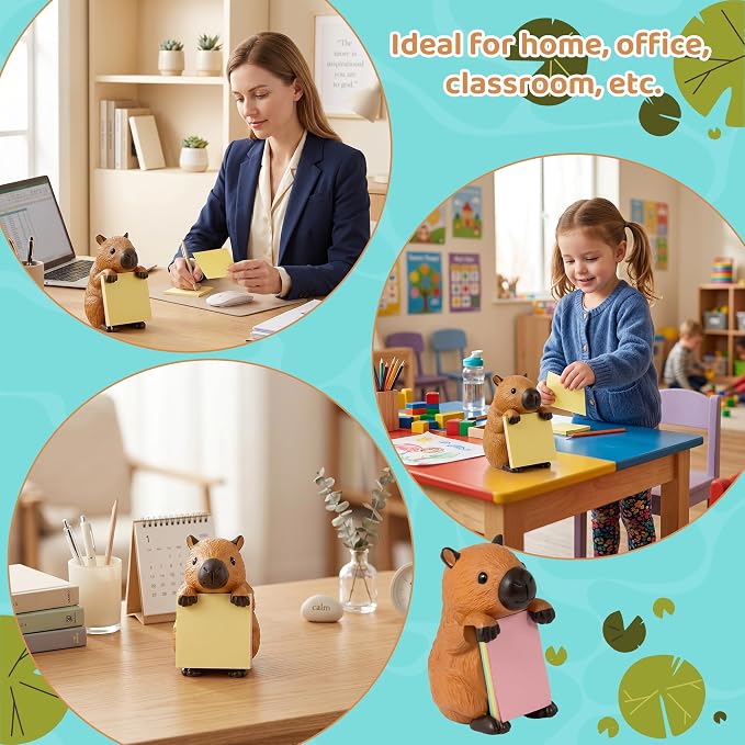 K1tpde Capy Pop-up Sticky Note Dispenser Fun Animal Resin Desk Holder &Memo | Handmade Desk Holder & 2 Pad Self-Stick Note, Capy Pop Up Post it Note Dispenser for Office Hold, School & Office Desk Supply