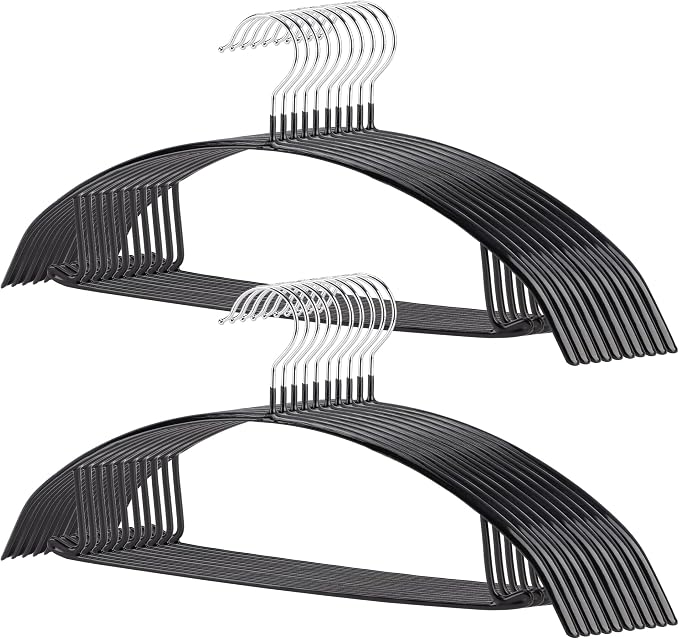 Sweater Hangers No Shoulder Bump, Non-Slip Rubber & Rust-Free Metal | Heavy Duty and Ergonomic Curved for Closet Clothes like Suits Coats Pants Dresses or Shirts, Set of 20, Black Coated