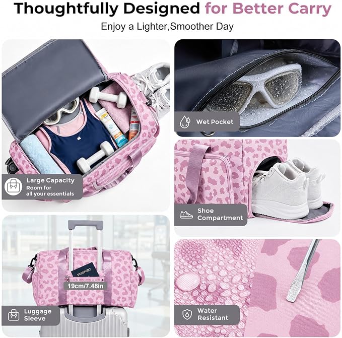 FIORETTO Women's Gym Duffle Bag with Shoes Compartment, 30L Capacity, Ideal for Travel, Gym, Sports, Duffel, Weekender