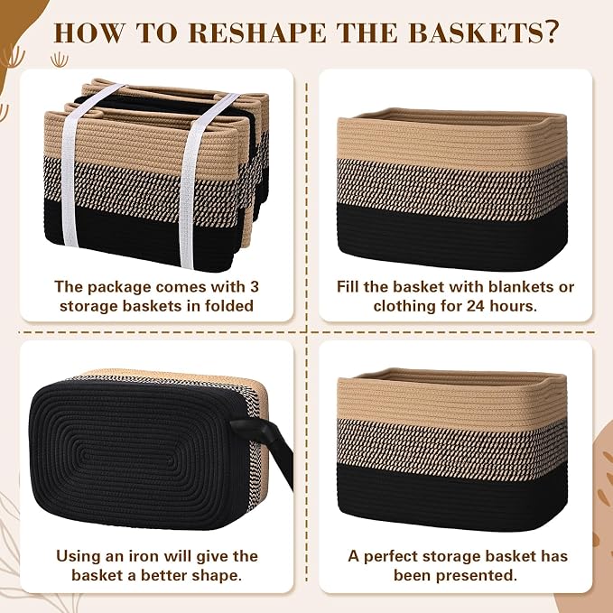 Baskets for Organizing, Storage Baskets, 3 Pack Baskets for Shelfves, 15"×10"×9" Woven Basket, toy storage bins, bins for organization