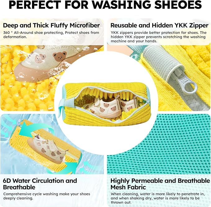 Shoe Washing Machine Bag: Shoe Washing Bag Keeps Clean - Reusable Laundry Shoe Bag for Sneaker Tennis Shoes(Yellow Children 2Pcs)