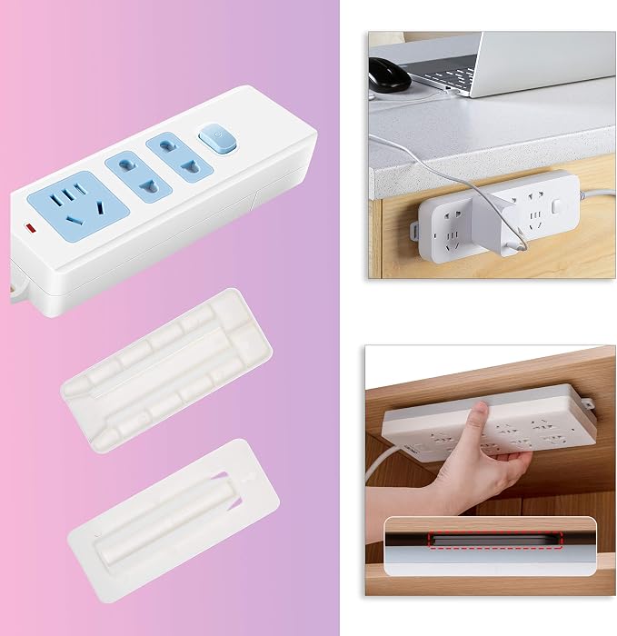 Self Adhesive Power Strip Holder 10 Pack - No Drill Extension Block Wall Mount Fixator - Easy to Install Sliding Design - for Home, Kitchen, Office - Attaches to Wood, Plastic, Metal, Ceramic