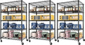 Wire Storage Shelves with Wheels: 5 Tier Adjustable Metal Shelving Unit, Heavy Duty Bakers Rack Rolling Pantry Shelf Organizer for Closet, Kitchen, Laundry 24" W x 18" D x 75" H, Black, 3PCS
