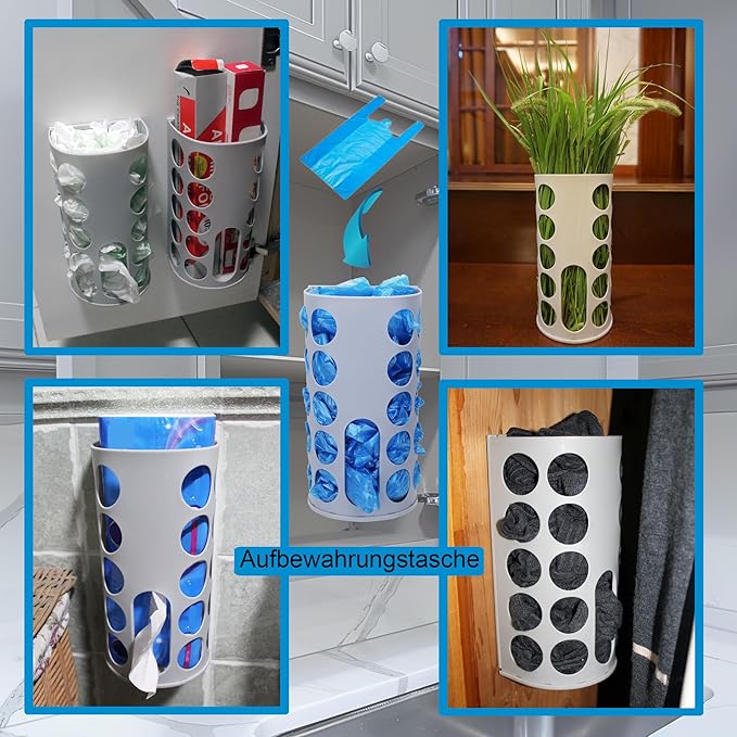 Wall-Mounted Plastic Bag Holder (2 Pack) - Multi-Use Kitchen Organizer for Grocery Bags, Socks & Underwear | Space-Saving Design with Adhesive & Screws