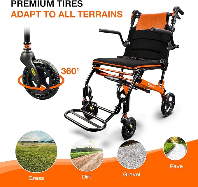 Wheelchairs for Adults Transport Chair Lightweight Foldable with Telescopic Handle, 18-Inch Seat Width Portable Folding Travel Wheel Chairs for Seniors