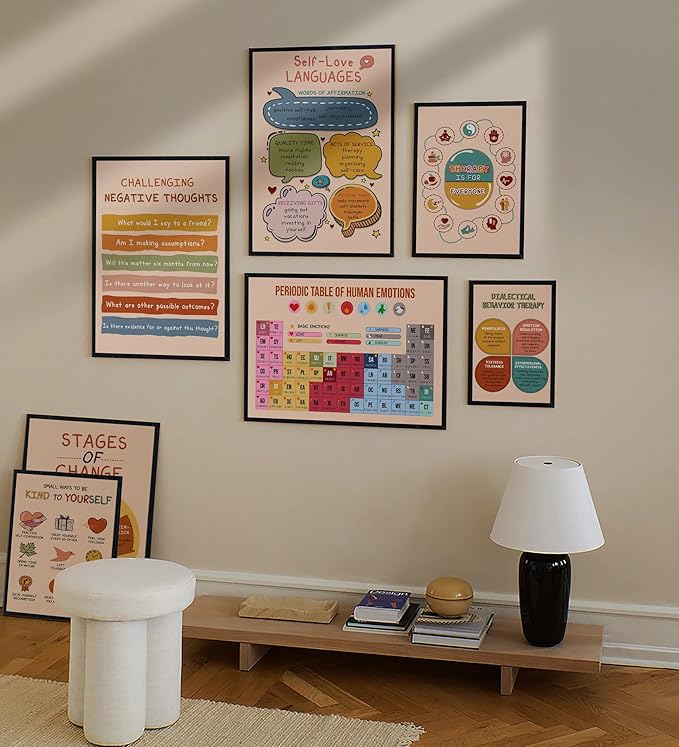 LOLUIS Mental Health Poster, Boho Therapy Tools Educational Supplies Art Print Classroom School Office Decor (Self Love Languages, Custom Frame Type)