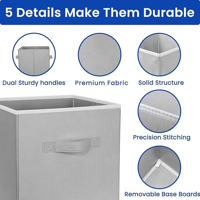Criusia Storage Cubes, 11 Inch Cube Storage Bins for Shelves (10 Pack), Fabric Collapsible Storage Bins with Dual Handles, Foldable Cube Baskets for Magazines, Closet Organizers and Storage Box (Grey)