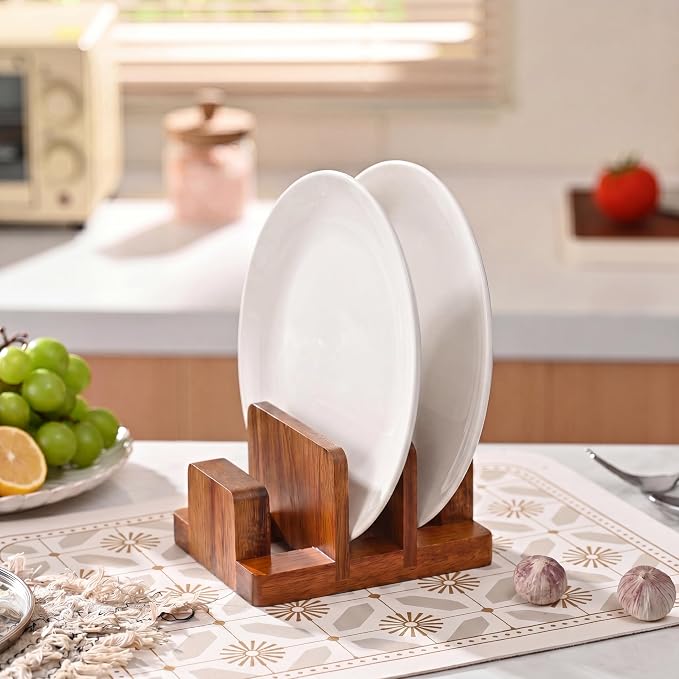 ZUJJAFY Cutting Board Holder, Acacia Wood Cutting Board Organizer for Cabinet, 3 Slot Chopping Board Stand for Countertop