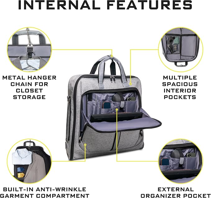 ZEGUR Premium Suit Garment Bag Carry On - Hangs 4 Suits - Travel & Business with Shoulder Strap and Laptop Compartment