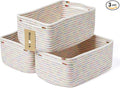 MiniArk Small Storage Baskets for Organizing | Closet Organizer Bins | Shelf Toy Basket | Woven Rope Baskets | Cube Decorative Box | Shallow Basket | 13x8.5x5.1” | 3 Packs Rainbow