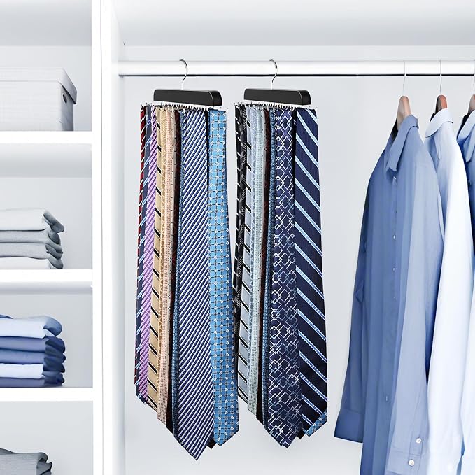 2 Pack Tie Rack & Belt Hanger 2 in 1 Tie Hanger Space Saving Max 42 Belts& 60 Ties (Black, 2 Pack Tie Hangers)