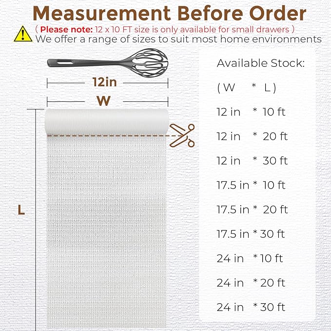 Coavas Shelf and Drawer Liner, Non Slip Extra Grip Non Adhesive Waterproof Thickened Cabinet Mat, Easy Cut for Kitchen Pantry Bathroom Dresser Cupboard (White, 12IN x 20FT)