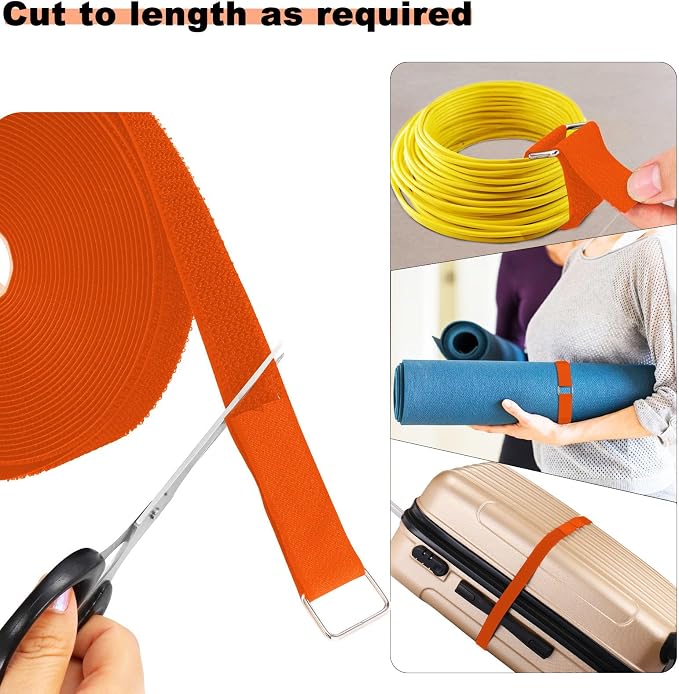 YMCRLUX 1"x16ft Hook and Loop Straps with 25 Metal Buckles, Adjustable Fastening Cable Straps, Cut-to-Length Cinch Strap, Reusable Nylon Securing Cord Ties for Organizer or Storage, 1 inch Wide,Orange