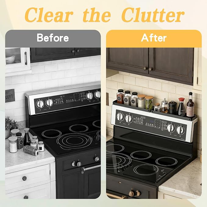 Magnetic Stove Top Shelf for 30" Stoves, Over Oven Spice Rack Organizer, Heavy-Duty Steel, Dual Installation with Magnet or Adhesive, Heat-Resistant Kitchen Storage Shelf (Standard Version)