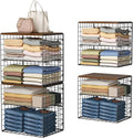 Huxitocan 4-Tier Stackable Closet Organizers and Storage Shelves, Closet Storage Basket with Wood Tops, Adjustable Height Dividers Closet Storage Bins for Home Closet Organizer System, Black