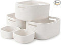 5-Pack Large Woven Rope Storage Baskets, 2 Sizes Organizer Bins | Fabric Cube Boxes and Rectangular Shallow Bins for Closet, Shelf, Bookshelf, Nursery, Changing Table, Bathroom, Toys & Home
