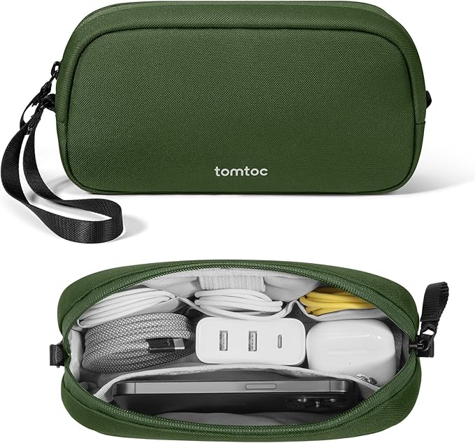tomtoc Electronics Organizer Travel Case, Water Resistant Travel Bag Cable Organizer for Essentials, Tech Pouch Accessories Carry Storage for Cord, Phone, Cables, Airpods, USB Flash Drive, Daily Items | Water Resistant Tech Pouch Accessories Travel Bag...